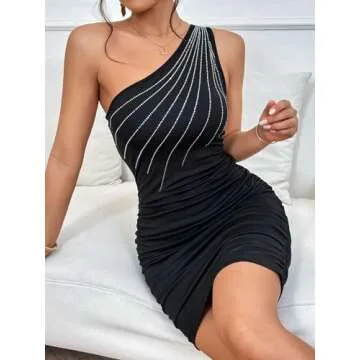 Floerns Women's One Shoulder Sleeveless Sparkly Sequin Bodycon Party Mini Dress