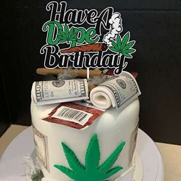 Have a Dope Birthday Cake Topper Green Glitter Pot Leaf Weed Leaves Happy Birthday Cake Decoration Marijuana Dope 420 Birthday Party Supplies for Man Women