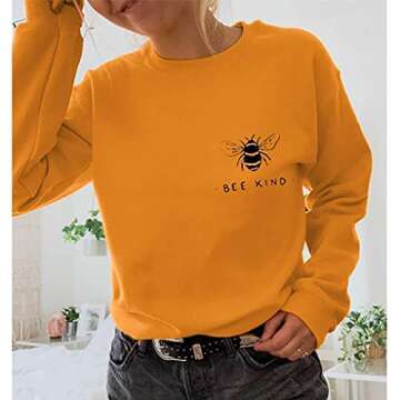 Bee Kind Shirt Women Be Kind Sweatshirt Cute Bee Graphic Shirts Funny Inspirational Casual Tops Yell...