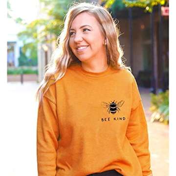 Bee Kind Shirt Women Be Kind Sweatshirt Cute Bee Graphic Shirts Funny Inspirational Casual Tops Yellow