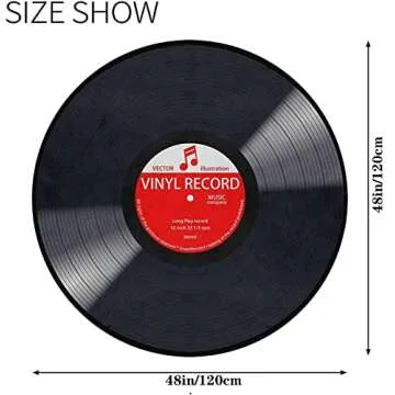 keepcute Music Record Black Round Area Rug for Bedroom Living Room Study Playing Non-Slip Floor Mat Carpet Home Decor Rugs, 4' x 4' Round