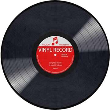 keepcute Music Record Black Round Area Rug for Bedroom Living Room Study Playing Non-Slip Floor Mat Carpet Home Decor Rugs, 4' x 4' Round