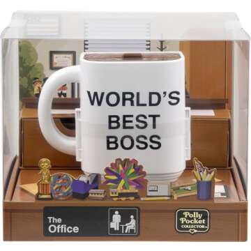 Polly Pocket x The Office Compact Playset 6 Character Dolls and 9 Accessories, Collectible Partnership Toy, Coffee Mug Exterior