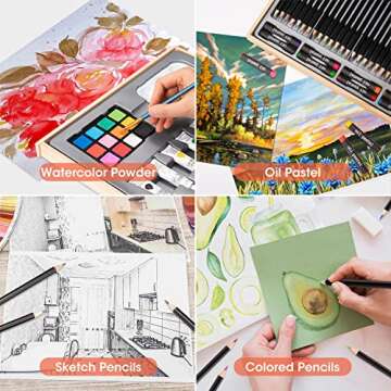 Art Supplies, Deluxe Wooden Art Set Drawing Supplies with Built-in Easel, for Teens Beginners Adults Artist with Oil Pastels, Colored Pencils, Watercolor Powder, Acrylic Paint