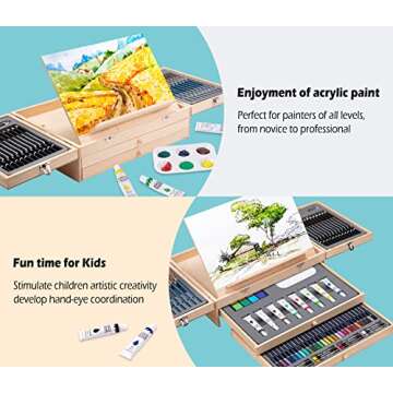 Art Supplies, Deluxe Wooden Art Set Drawing Supplies with Built-in Easel, for Teens Beginners Adults Artist with Oil Pastels, Colored Pencils, Watercolor Powder, Acrylic Paint