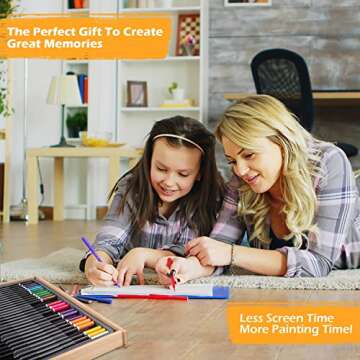 Art Supplies, Deluxe Wooden Art Set Drawing Supplies with Built-in Easel, for Teens Beginners Adults Artist with Oil Pastels, Colored Pencils, Watercolor Powder, Acrylic Paint