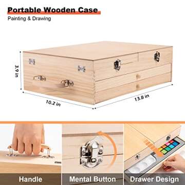 Art Supplies, Deluxe Wooden Art Set Drawing Supplies with Built-in Easel, for Teens Beginners Adults Artist with Oil Pastels, Colored Pencils, Watercolor Powder, Acrylic Paint