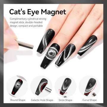 Bevimee Cat Eye Gel Nail Polish Silver 12ML 9D Chameleon Cateye Magnetic Nail Polish Gel Holographic Cat Eye Gel with Magnet Stick Varnish Gel Soak off UV Nail Art Gel Manicure Set 1PC