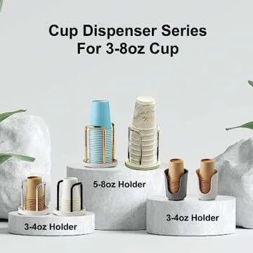 Dobbyby 2-Pack Bathroom Cup Dispenser - Ceramic Base and Aluminum Handles - Fit 3 oz Small Disposable Paper Cup Storage, Mouthwash Cups Holder for Rinsing Cups On Bathroom Vanity(3oz-Black, 2 Pack)