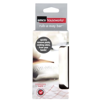 Amco Rub-a-Way Bar, Stainless Steel Odor Absorber (4" x 2.25") - Dishwasher Safe Kitchen & Outdoor Essential for Garlic, Onion, Fishing, Hiking Odors - Natural Odor Remover