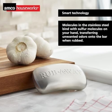 Amco Rub-a-Way Bar, Stainless Steel Odor Absorber (4" x 2.25") - Dishwasher Safe Kitchen & Outdoor Essential for Garlic, Onion, Fishing, Hiking Odors - Natural Odor Remover
