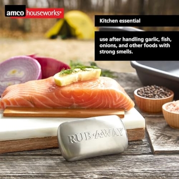 Amco Rub-a-Way Bar, Stainless Steel Odor Absorber (4" x 2.25") - Dishwasher Safe Kitchen & Outdoor Essential for Garlic, Onion, Fishing, Hiking Odors - Natural Odor Remover