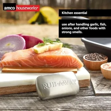 Amco Rub-a-Way Bar, Stainless Steel Odor Absorber (4" x 2.25") - Dishwasher Safe Kitchen & Outdoor Essential for Garlic, Onion, Fishing, Hiking Odors - Natural Odor Remover
