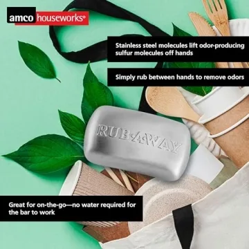 Amco Rub-a-Way Bar, Stainless Steel Odor Absorber (4" x 2.25") - Dishwasher Safe Kitchen & Outdoor Essential for Garlic, Onion, Fishing, Hiking Odors - Natural Odor Remover