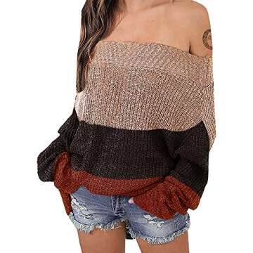 EXLURA Off Shoulder Comfy Batwing Sweater for Women