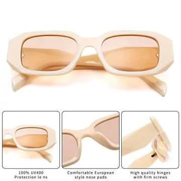 COASION Retro 90s Rectangle Sunglasses for Women Fashion Sun Glasses Vintage Small Square Frame UV400 Protection Eyewear (Black/Grey + Beige/Beige Brown)