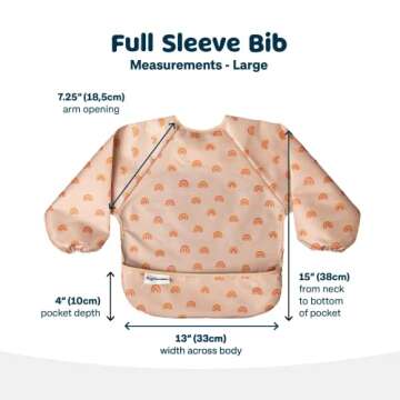 Tiny Twinkle Mess Proof Baby Bib, Cute Full Sleeve Bib Outfit, Waterproof Bibs for Toddlers, Machine Washable, Tug Proof Closure, Baby Smock for Eating, Long Sleeved (Boho Rainbow, Large 2-4 Years)