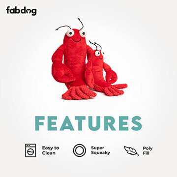 fabdog Floppies Plush Dog Toy - Cute & Durable Squeaky Dog Toys - Best Squeak Toy for Puppies and All Breeds | Ideal Pet Gift| Large Lobster