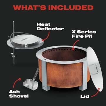 Breeo Smokeless FIrePit Warmth Bundle (X Series 24 Corten Steel, Heat Deflector, Ash Shovel, & Lid) ...