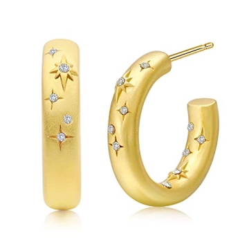DOUX Star Hoop Earrings for Women - 18K Gold Filled