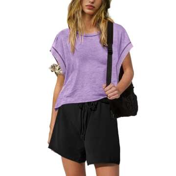 ReachMe Womens Open Back Workout Tops Athletic Backless Cropped T-Shirts Short Sleeve Gym Yoga Shirts(Light Purple,S)