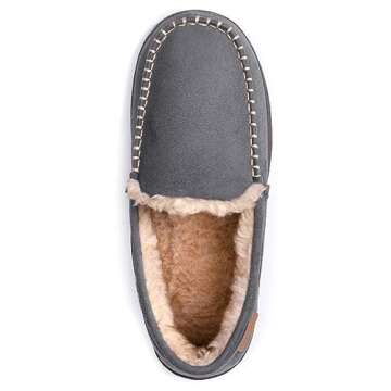 Zigzagger Men's Moccasin Slippers Memory Foam House Shoes, Indoor and Outdoor Warm Loafer Slippers, Grey, 8 M US