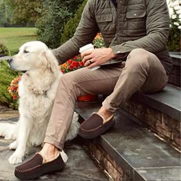 Zigzagger Men's Moccasin Slippers Memory Foam House Shoes, Indoor and Outdoor Warm Loafer Slippers, Grey, 8 M US