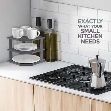 Bambüsi Plate Organizer for Cabinet - Bamboo Kitchen and Bathroom Organization - Ideal for Cabinet Space Saving, Corner Cabinet Organizer, Countertop, and Corner Shelf Kitchen Organizer (Grey)