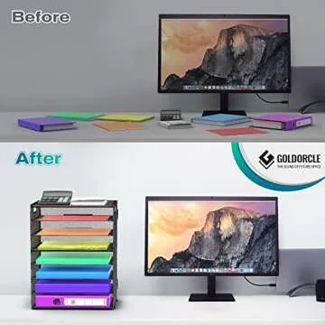 GoldOrcle 8 Tier Paper Letter Tray Organizer with Handles, Mesh Desk File Holder Storage Organization for Office School Desktop