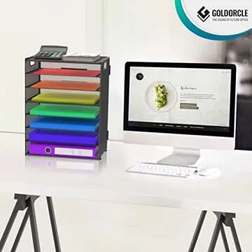 GoldOrcle 8 Tier Paper Letter Tray Organizer with Handles, Mesh Desk File Holder Storage Organization for Office School Desktop