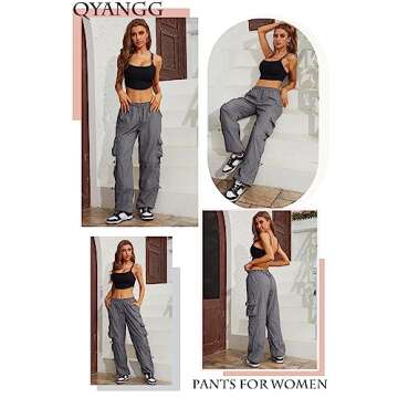 QYANGG Baggy Parachute Pants for Women Drawstring Elastic Low Waist Ruched Cargo Pants Multiple Pockets Jogger Y2K Pants, Shade.grey