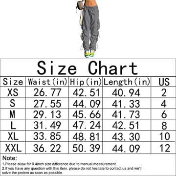 QYANGG Baggy Parachute Pants for Women Drawstring Elastic Low Waist Ruched Cargo Pants Multiple Pockets Jogger Y2K Pants, Shade.grey