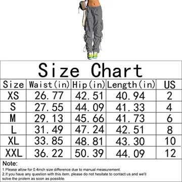 QYANGG Baggy Parachute Pants for Women Drawstring Elastic Low Waist Ruched Cargo Pants Multiple Pockets Jogger Y2K Pants, Shade.grey