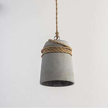 KWOKING Lighting Industrial Concrete Bell Shade Pendant Ceiling Light Loft Hanging Ceiling Light with Hemp Rope Barn Lighting for Bar Cafe Bedroom Grey Finish