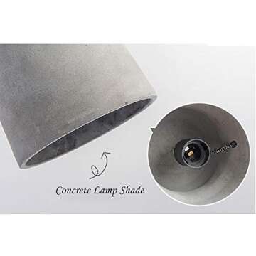 KWOKING Lighting Industrial Concrete Bell Shade Pendant Ceiling Light Loft Hanging Ceiling Light with Hemp Rope Barn Lighting for Bar Cafe Bedroom Grey Finish