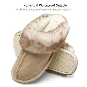 Besroad Womens Furry Faux Fur Slippers Cozy Memory Foam House Slippers Soft Flat Slide Sandals Indoor Outdoor Slippers Brown 8-9