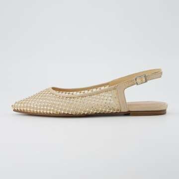 CUSHIONAIRE Women's Lark Rhinestone Mesh Slingback Flats - Memory Foam Comfort, Wide Widths Availabl...