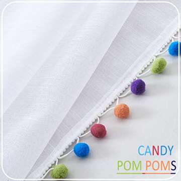 Colorful Pom Pom White Sheer Curtains for Home Decor