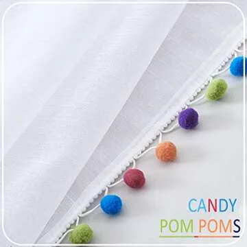 Colorful Pom Pom White Sheer Curtains for Home Decor