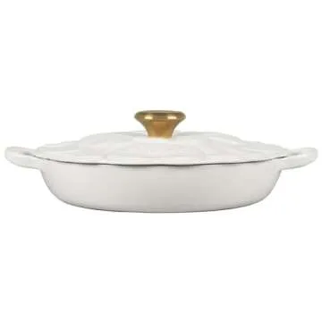 Le Creuset Signature Enameled Cast Iron Petal Braiser, 2.25qt., White w/Gold Knob