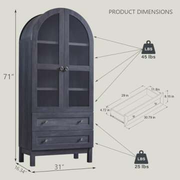 IFGET 71" Tall Arched Kitchen Pantry Cabinet, Wood Kitchen Storage Cabinets with 2 Large Drawers and...