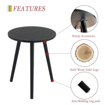 AWASEN Round End Table Black Modern Decor for Small Spaces