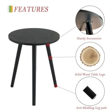 AWASEN Round End Table Black Modern Decor for Small Spaces