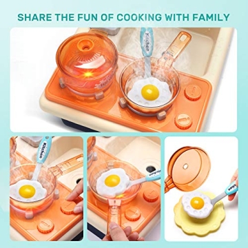 CUTE STONE Pretend Play Kitchen Sink Toys with Light & Sound