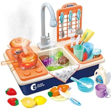 CUTE STONE Pretend Play Kitchen Sink Toys with Light & Sound