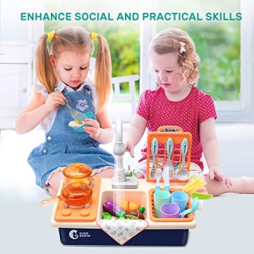 CUTE STONE Pretend Play Kitchen Sink Toys with Light & Sound
