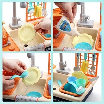 CUTE STONE Pretend Play Kitchen Sink Toys with Light & Sound