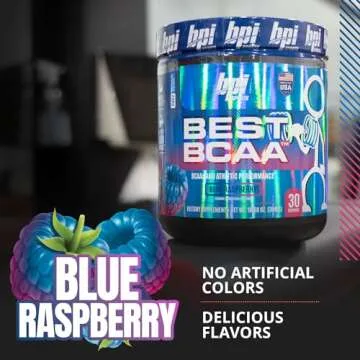 BPI Sports BEST BCAA - BCAA Powder Post Workout Sports Drink with Branched Chain Amino Acids for Hydration & Recovery, for Men & Women - Blue Raspberry - 30 Servings