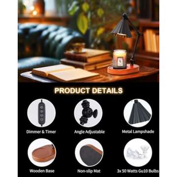 Kadrama Candle Warmer Lamp, Candle Warmer with Timer Dimmer Electric Candle Lamp with 3 Bulbs Gifts ...