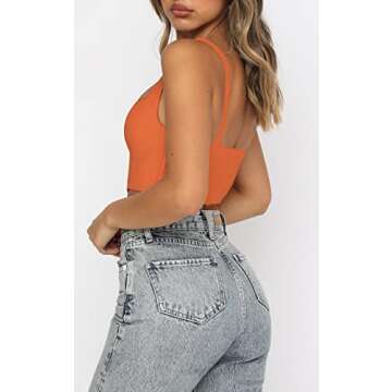 Women Corset Brami Crop Top Sexy V Neck Plunging Tight Plain Cropped Tank Tops Rave Euphoria Outfit Trendy Going Out Tops Casual Summer Orange S